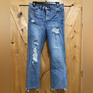 Express Cropped Flare high-rise jeans Sz 10L Frayed ends/knees